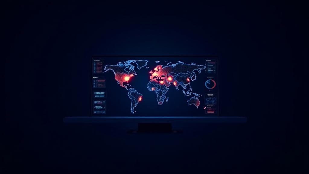 Dashboard view of global cyber threat origins and defense nodes